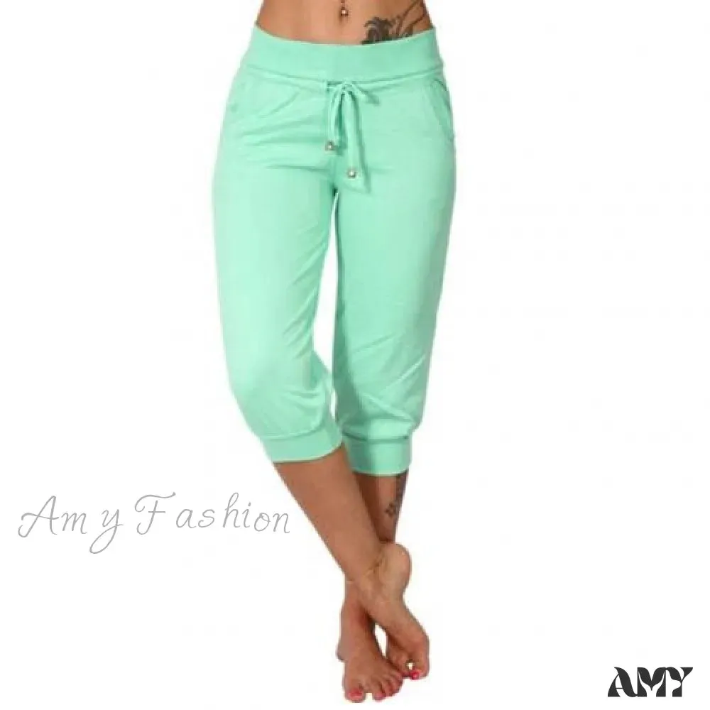Amy Fashion - Casual Solid Color Low Rise Capri Pants