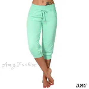 Amy Fashion - Casual Solid Color Low Rise Capri Pants