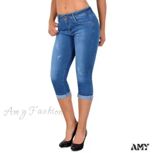 Amy Fashion - Skinny High Waist Cropped Denim Capri Pants