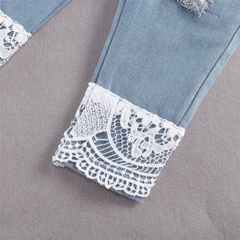 Baby Girl Lace Bodysuit with Jeans 2Pc Outfit