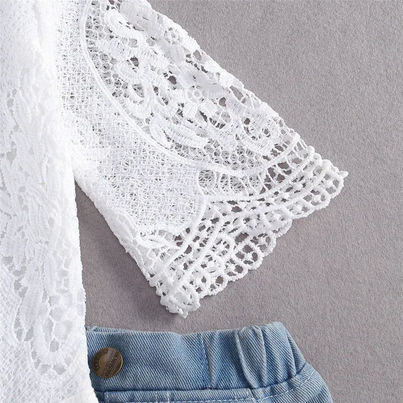 Baby Girl Lace Bodysuit with Jeans 2Pc Outfit