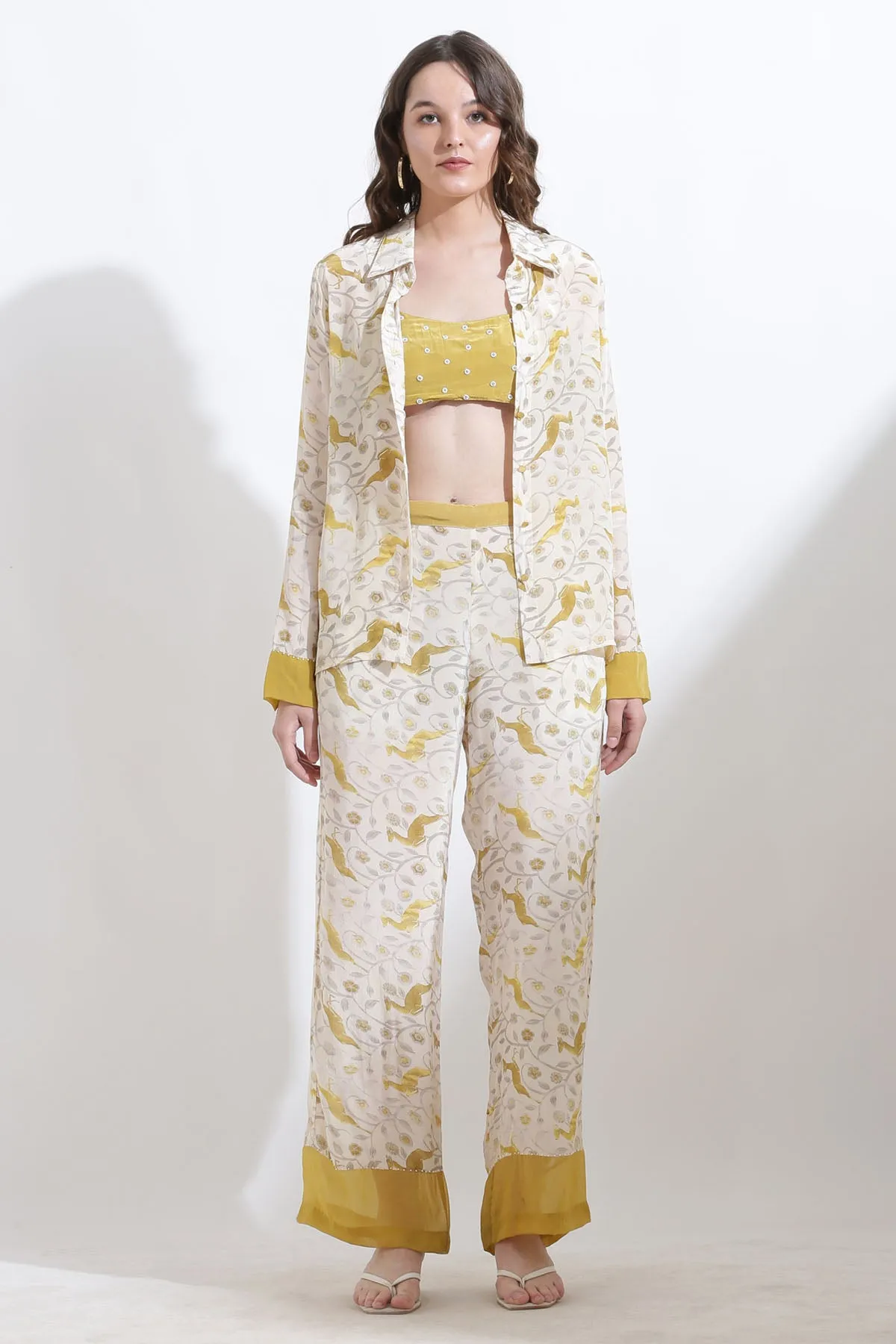 Beige Printed Shirt & Pants
