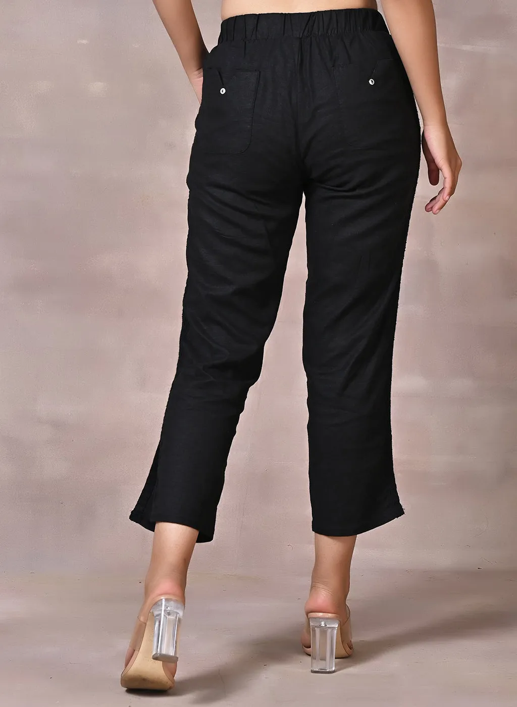 Black Regular Plain Designer Capri