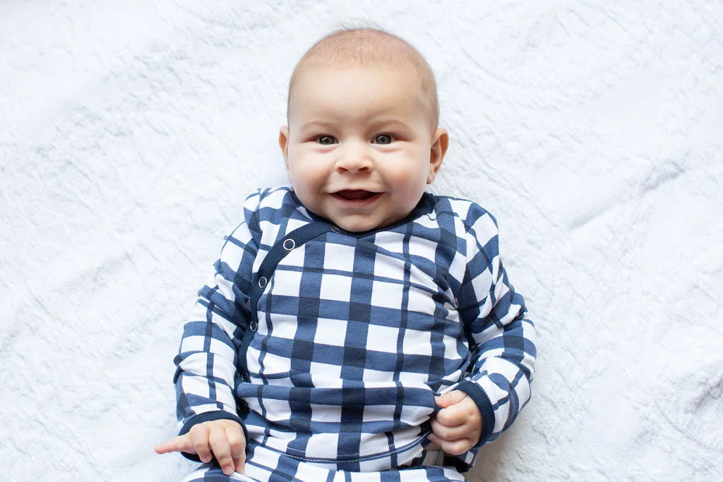 Blue Gingham 2 Piece Baby Kimono Set