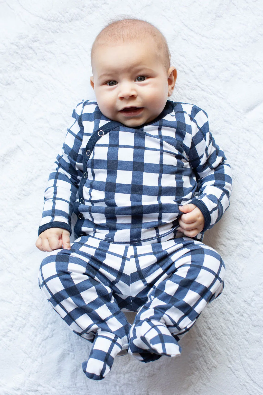 Blue Gingham 2 Piece Baby Kimono Set
