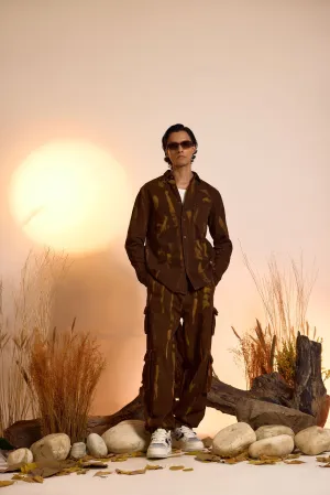 Brown Acid-Wash Denim Shirt & Jogger Set-Men