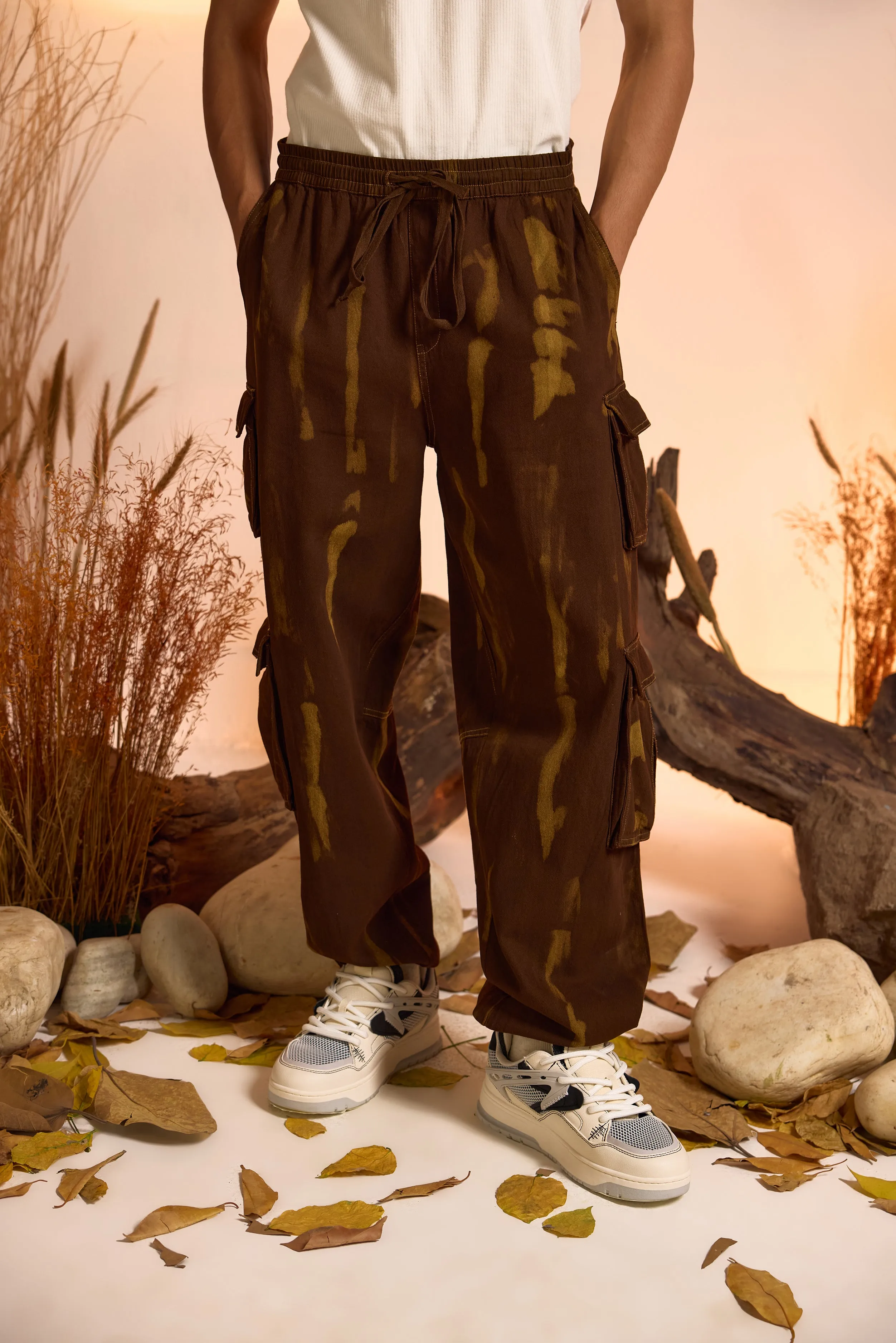 Brown Acid-Wash Denim Shirt & Jogger Set-Men