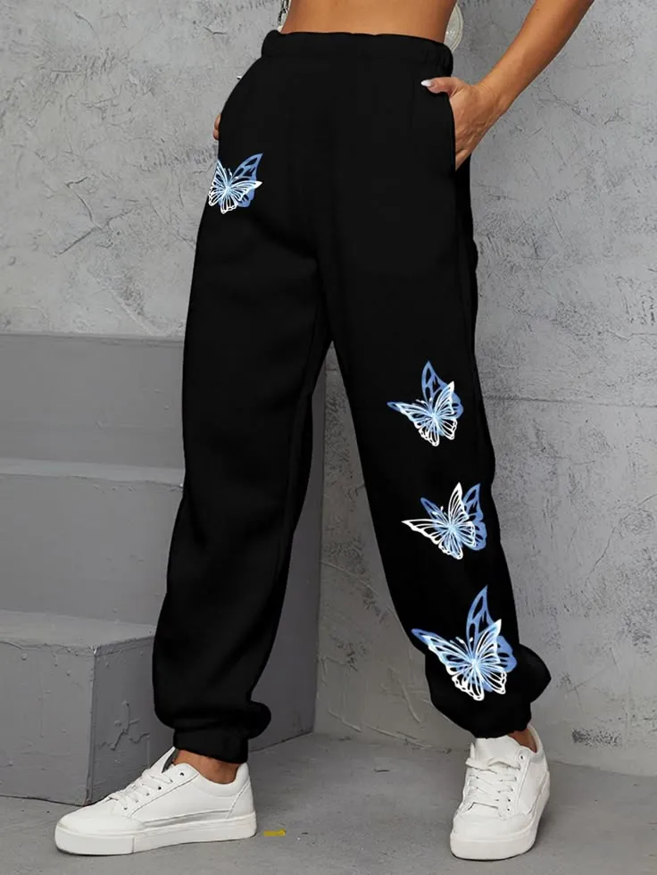 Butterfly Print Elastic Waist Joggers