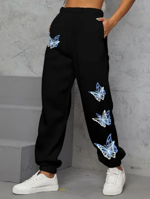Butterfly Print Elastic Waist Joggers