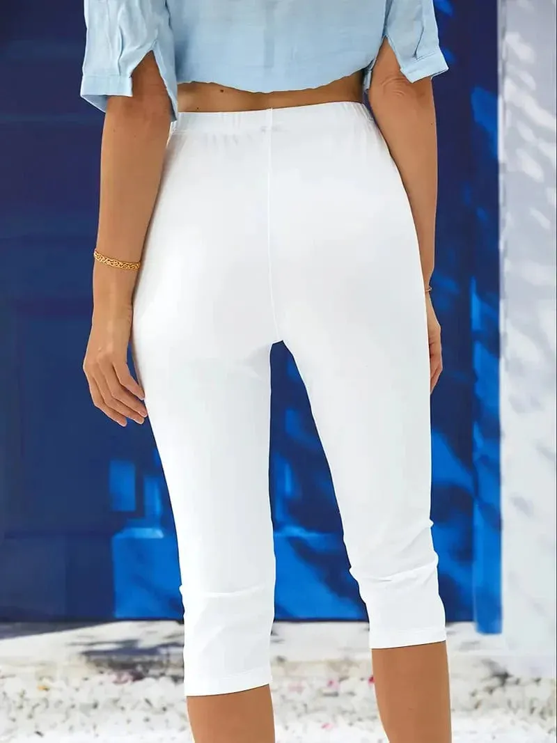 Casual Solid Capri Length Leggings Pants