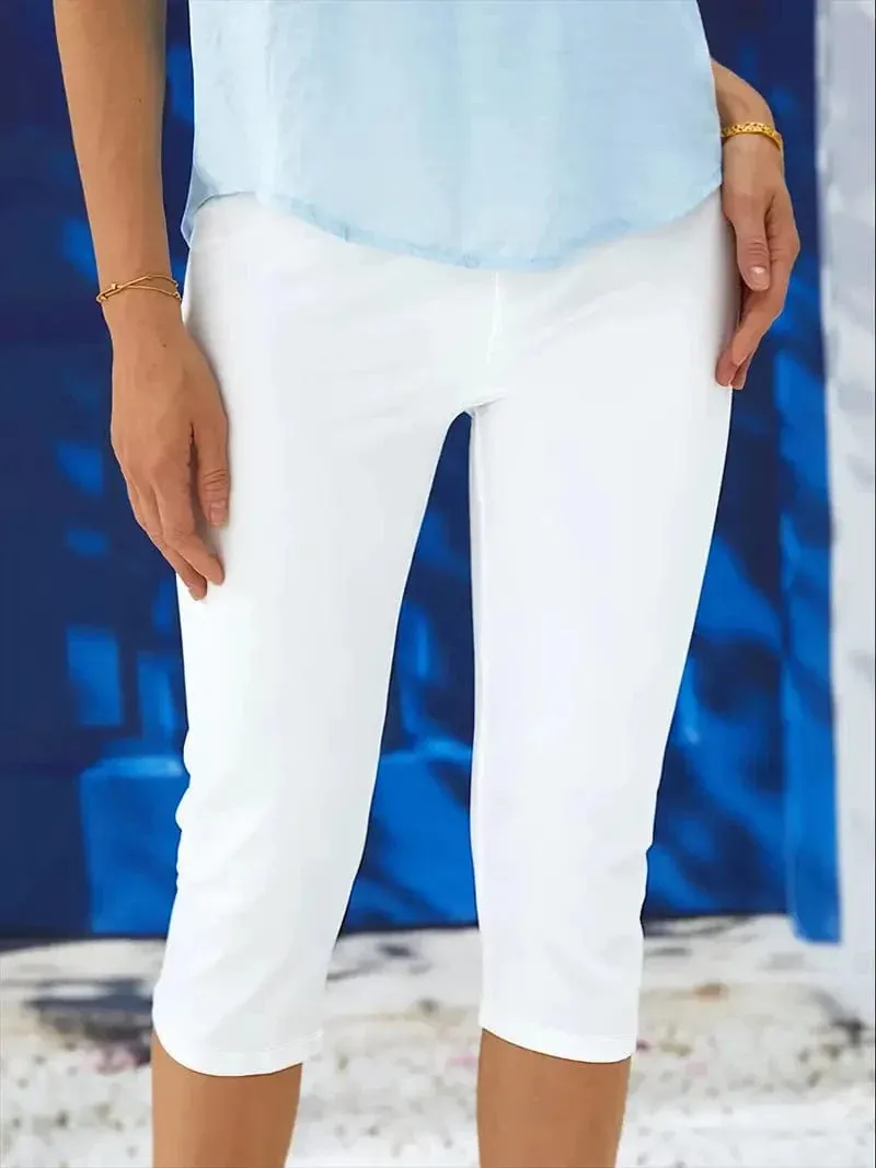Casual Solid Capri Length Leggings Pants