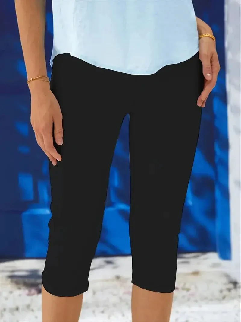 Casual Solid Capri Length Leggings Pants