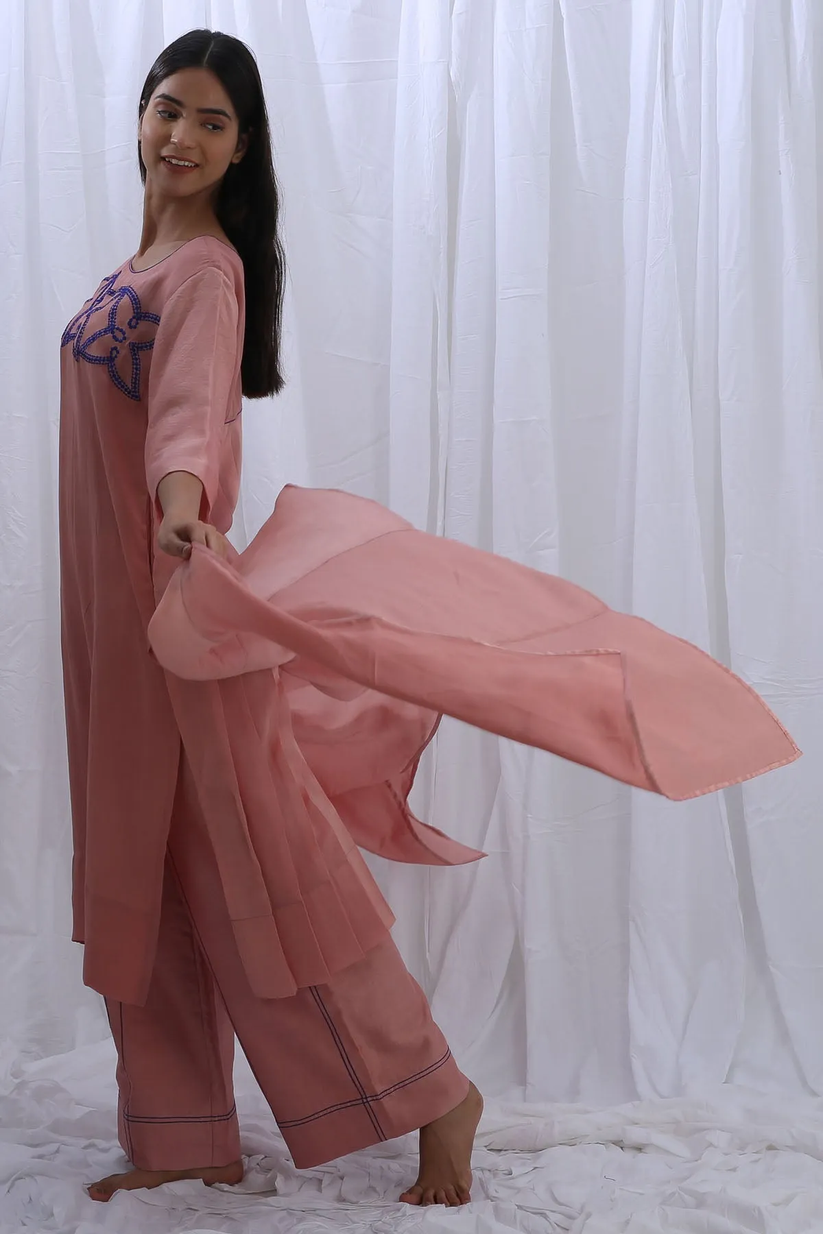 Chanderi Silk Pink Kurta Set