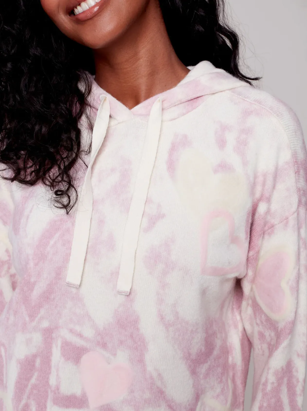 Charlie B - Printed Hoodie With Contrast Stitch Hearts - Powder Pink