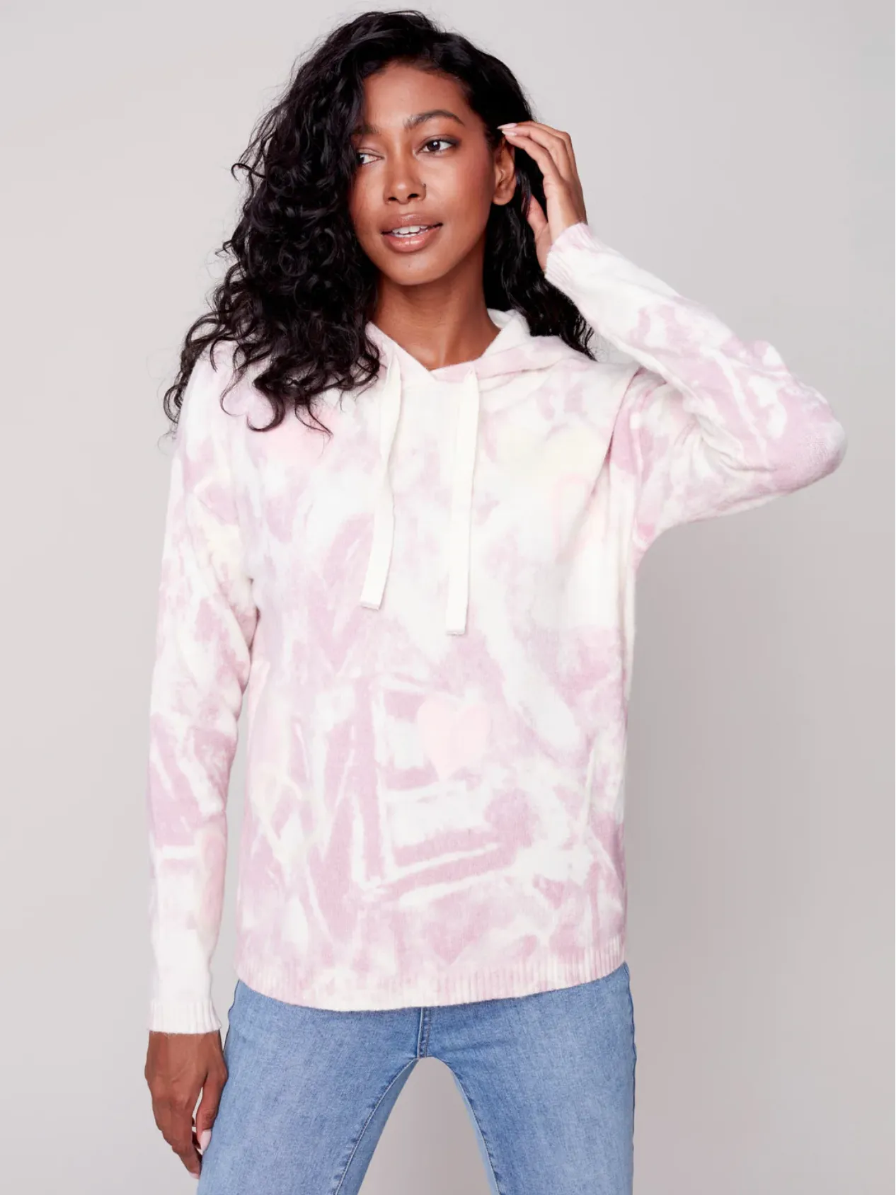 Charlie B - Printed Hoodie With Contrast Stitch Hearts - Powder Pink