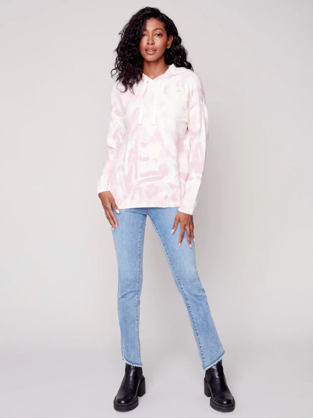Charlie B - Printed Hoodie With Contrast Stitch Hearts - Powder Pink