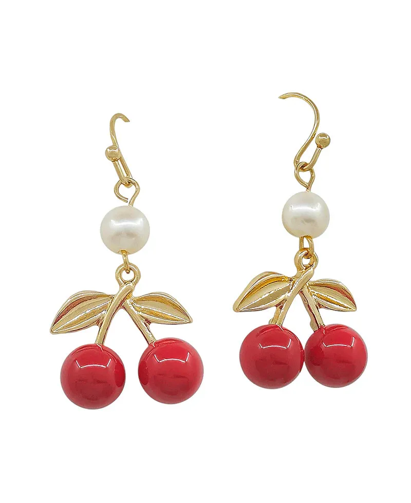  Cherry Pearl Drop Earrings  Sweet & Sassy Statement Style