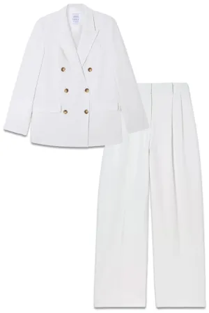 Double Breasted Blazer & High Waisted Wide Leg Trousers