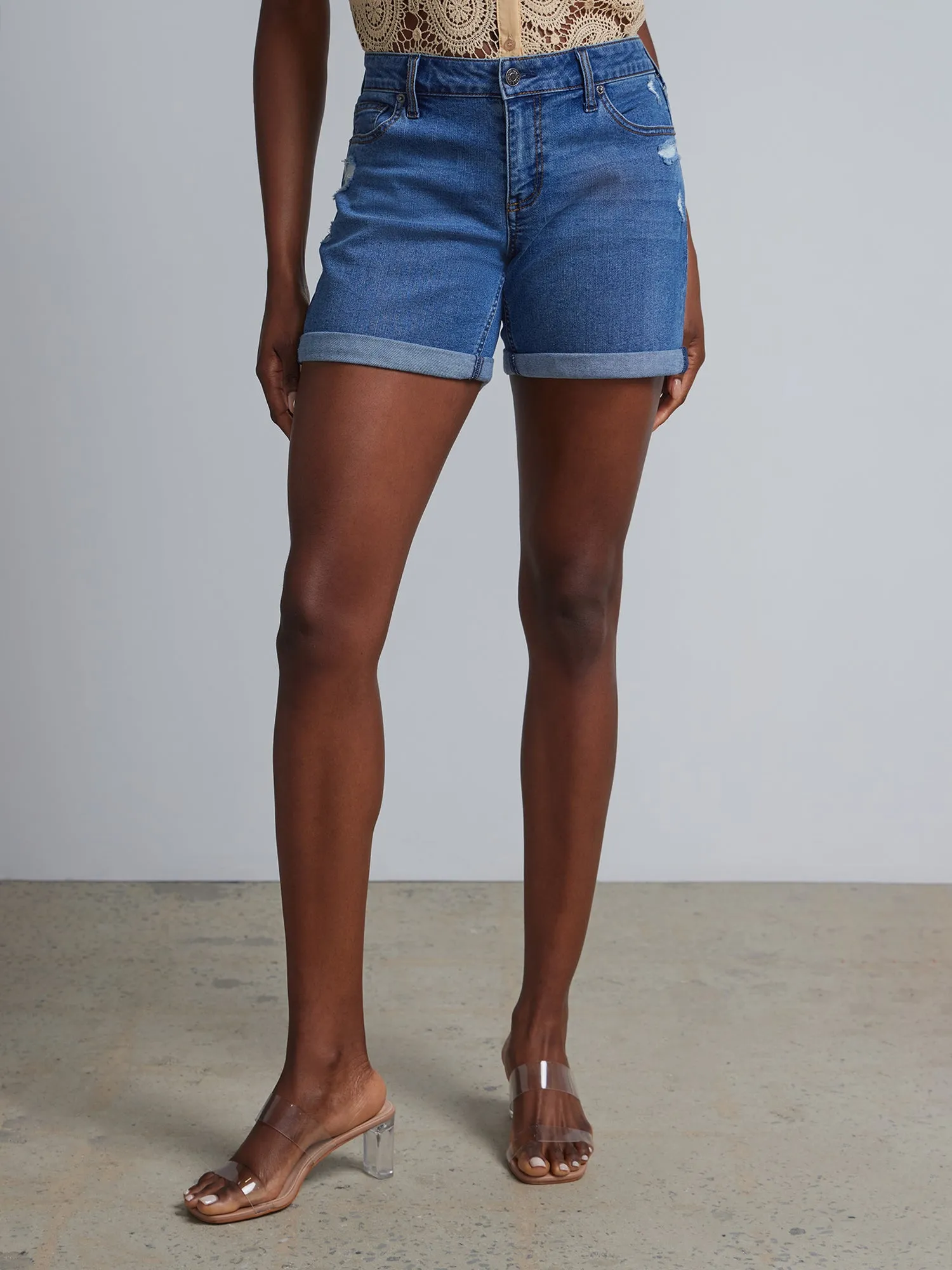 Essential Mid-Rise Denim 5-Inch Boyfriend Short - Dark Wash