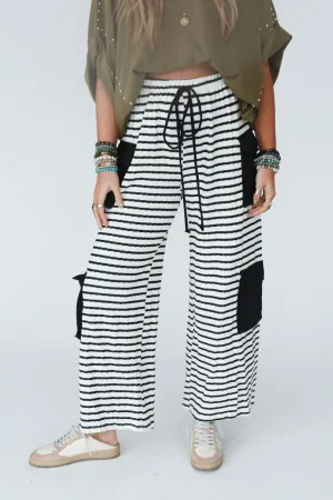Harbor Stripe Wide Leg Pants - Black