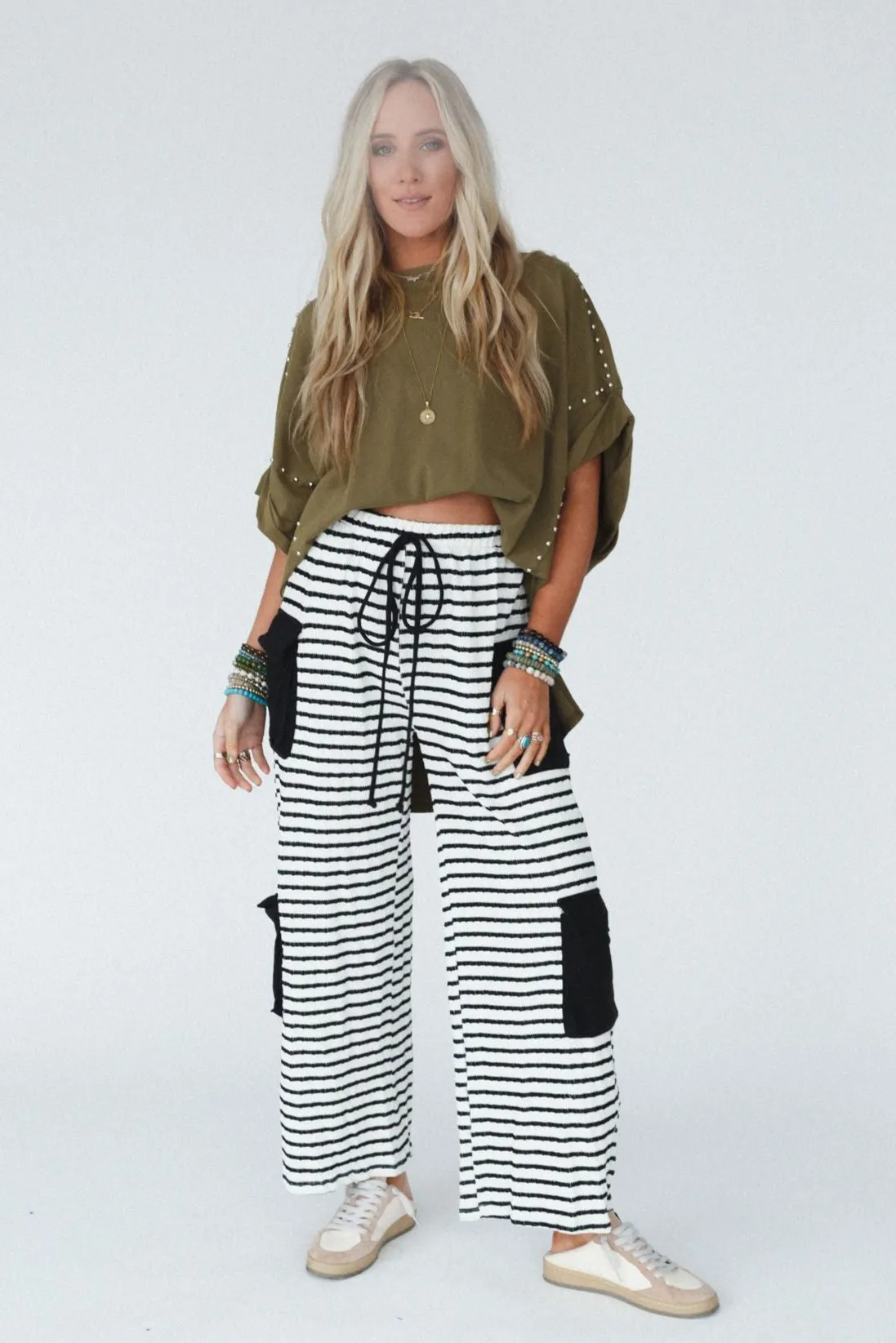 Harbor Stripe Wide Leg Pants - Black