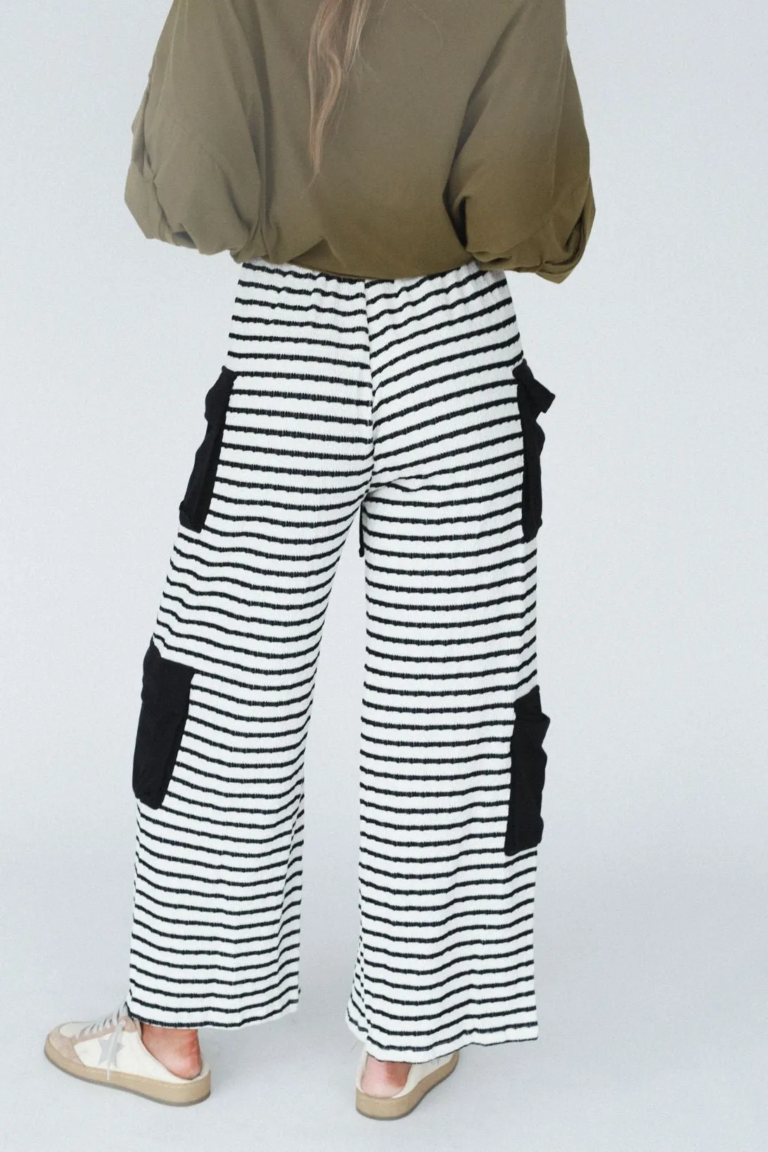 Harbor Stripe Wide Leg Pants - Black