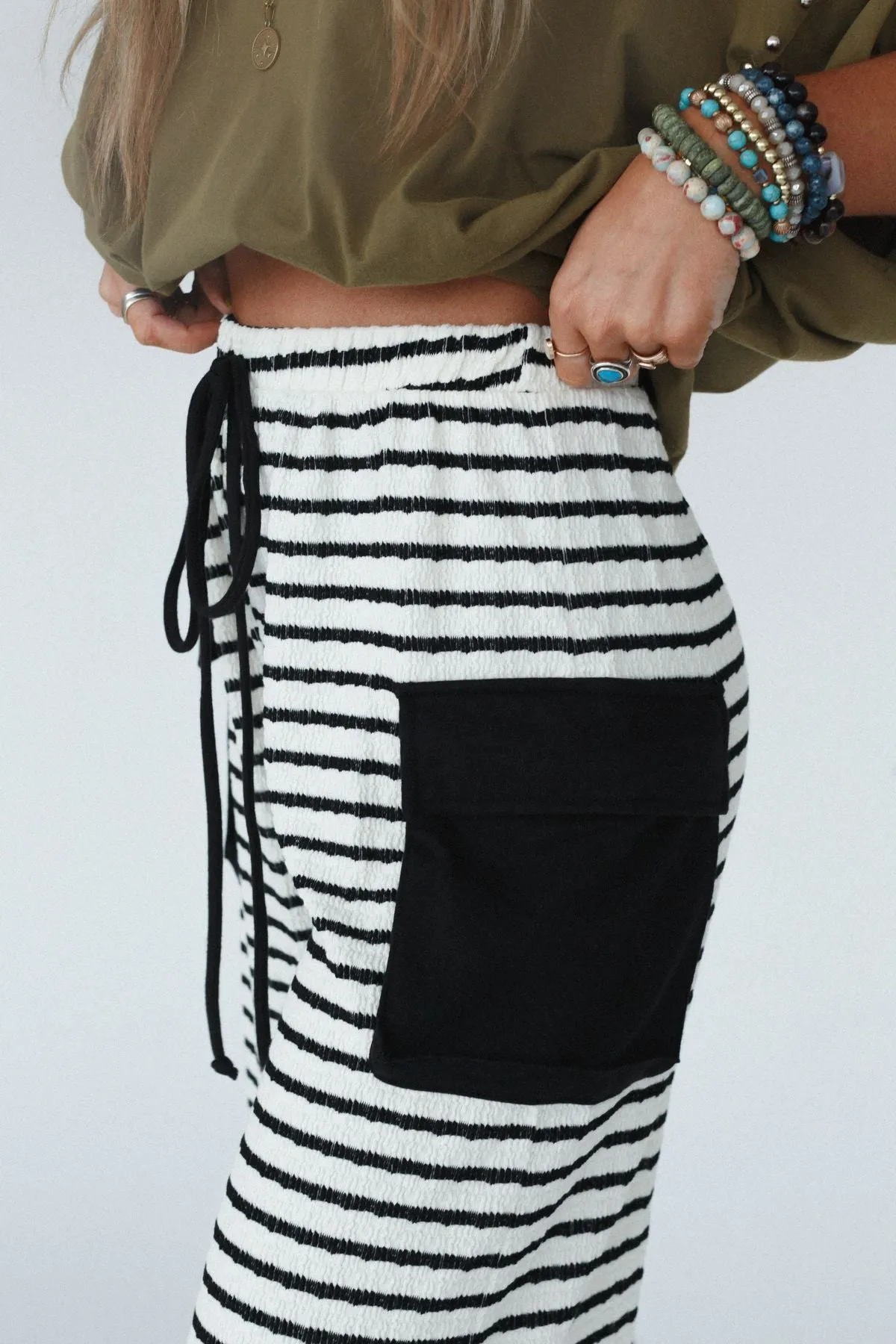 Harbor Stripe Wide Leg Pants - Black