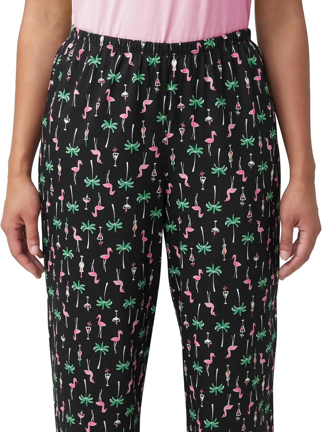 HUE Printed Knit Short Sleeve Tee and Capri 2 Piece Pajama Set Sleepwear