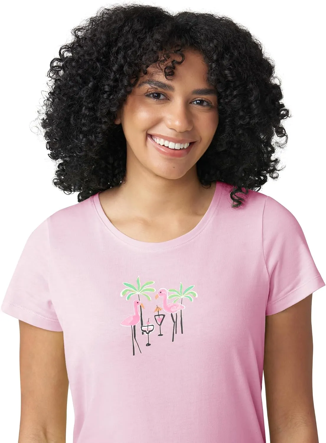 HUE Printed Knit Short Sleeve Tee and Capri 2 Piece Pajama Set Sleepwear