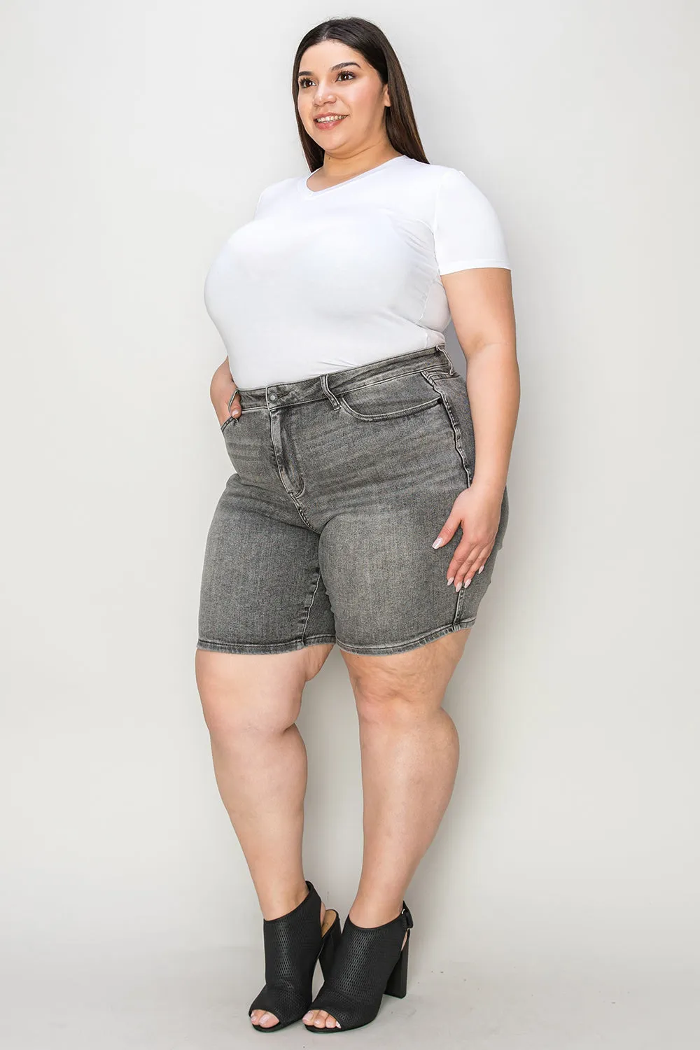 Judy Blue Grey High Waist Washed Denim Shorts