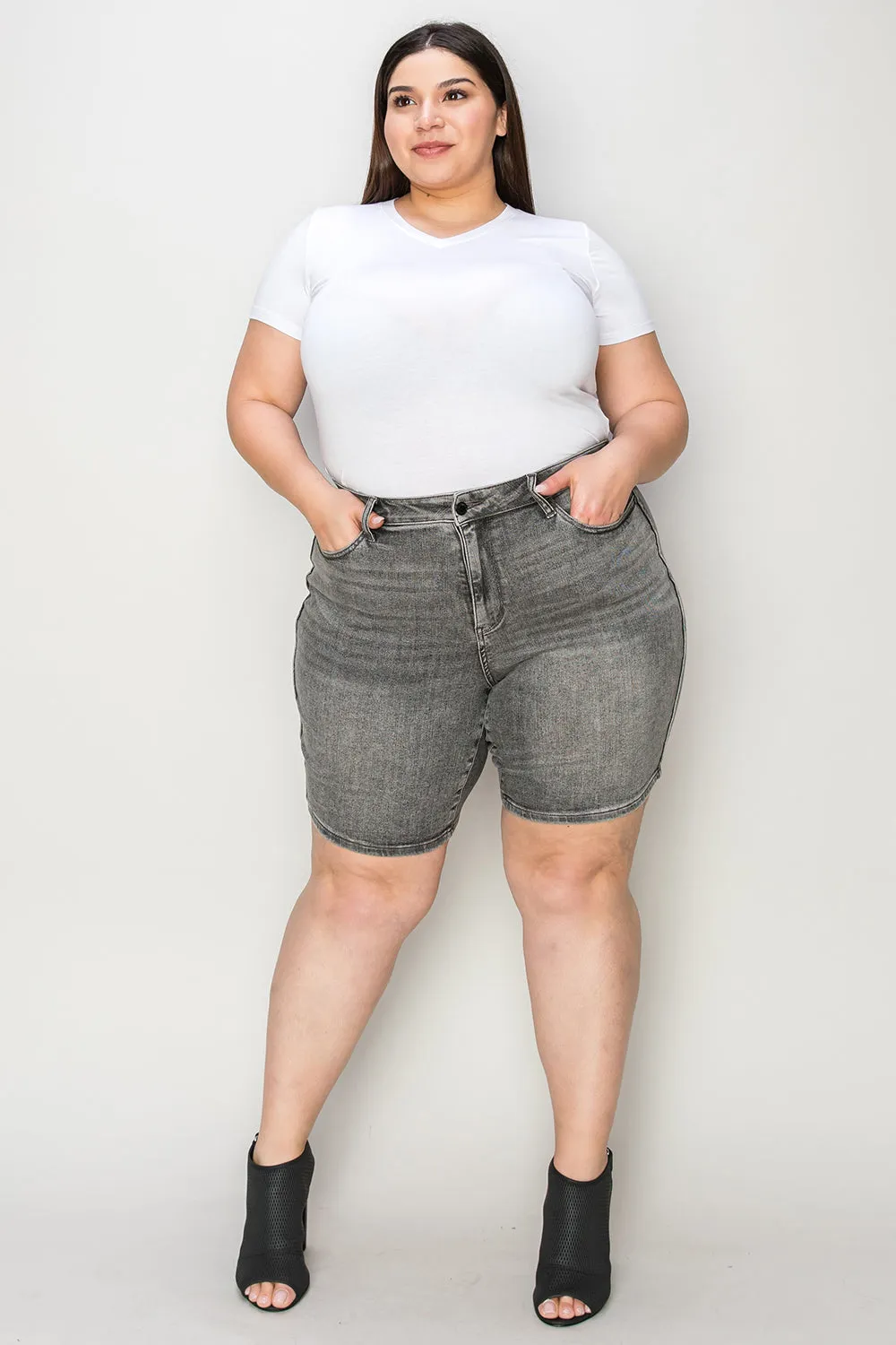 Judy Blue Grey High Waist Washed Denim Shorts