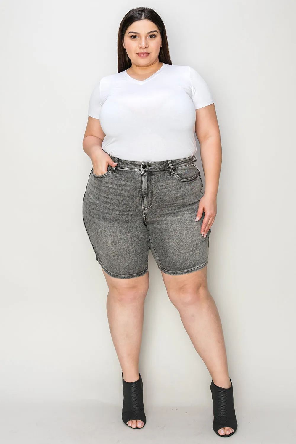 Judy Blue Grey High Waist Washed Denim Shorts