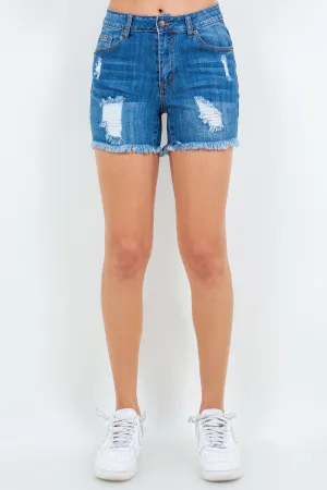 Just BE. American Bazi High Waist Distressed Frayed Denim Shorts - Dark