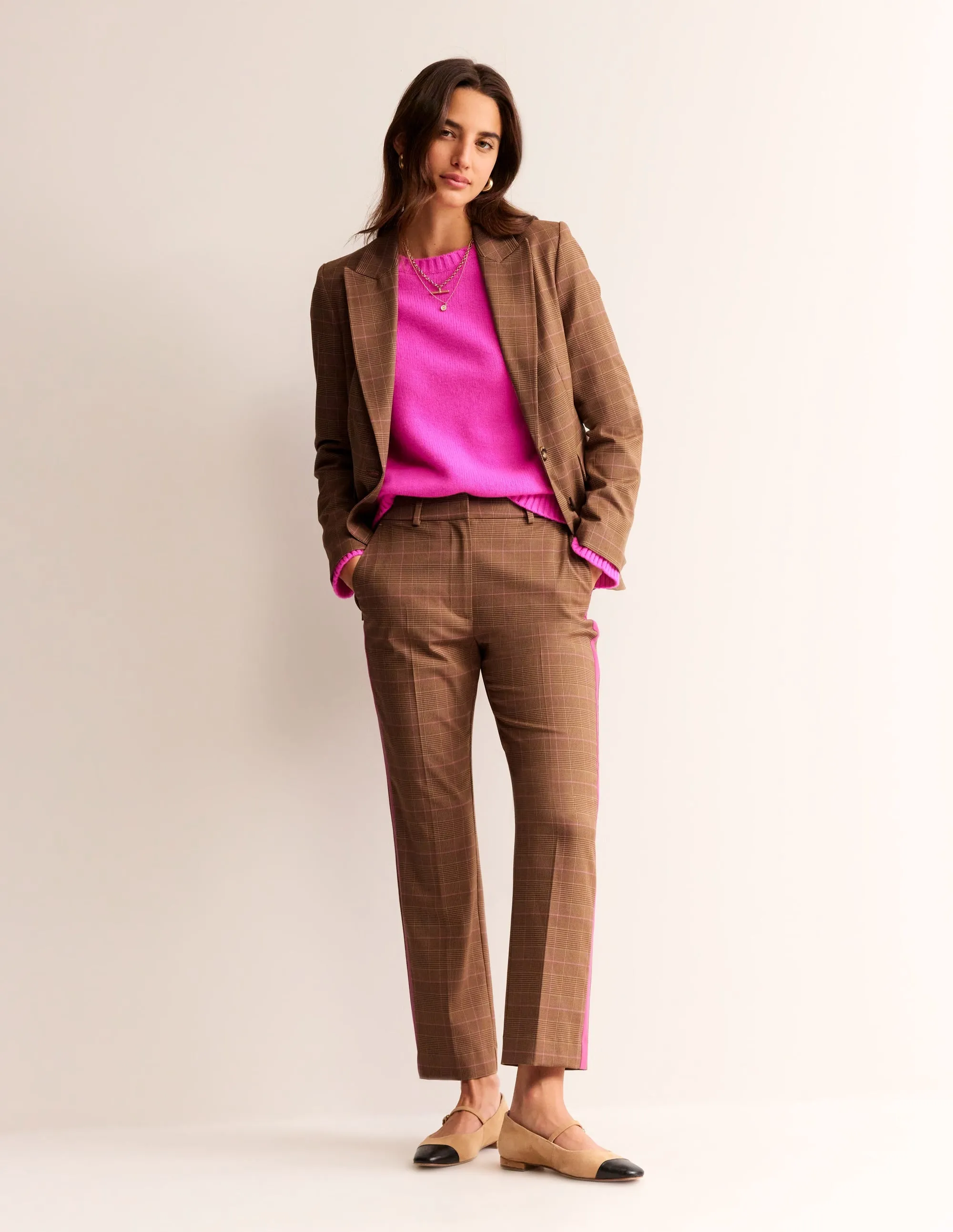 Kew Check Side Stripe Trousers-Brown and Pink Check