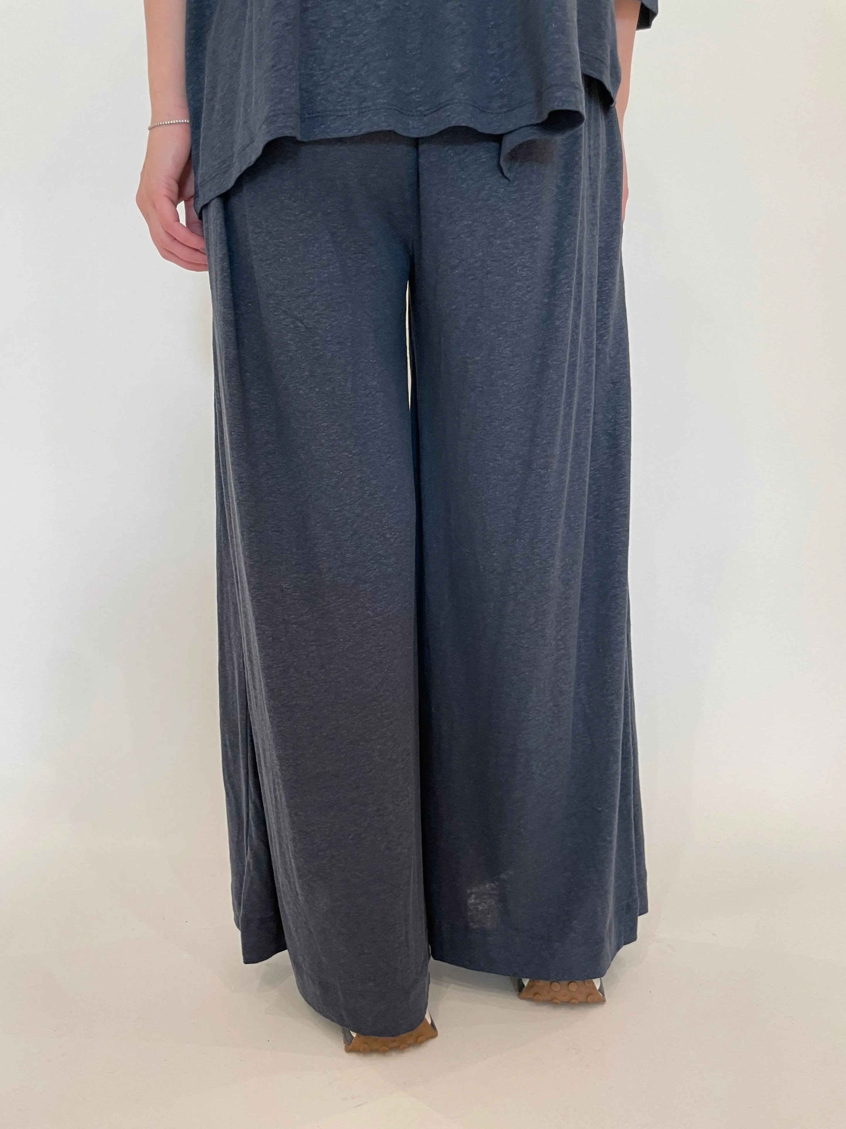 Kira Wide Leg Contrast Stitch Pants - Blue/Yellow