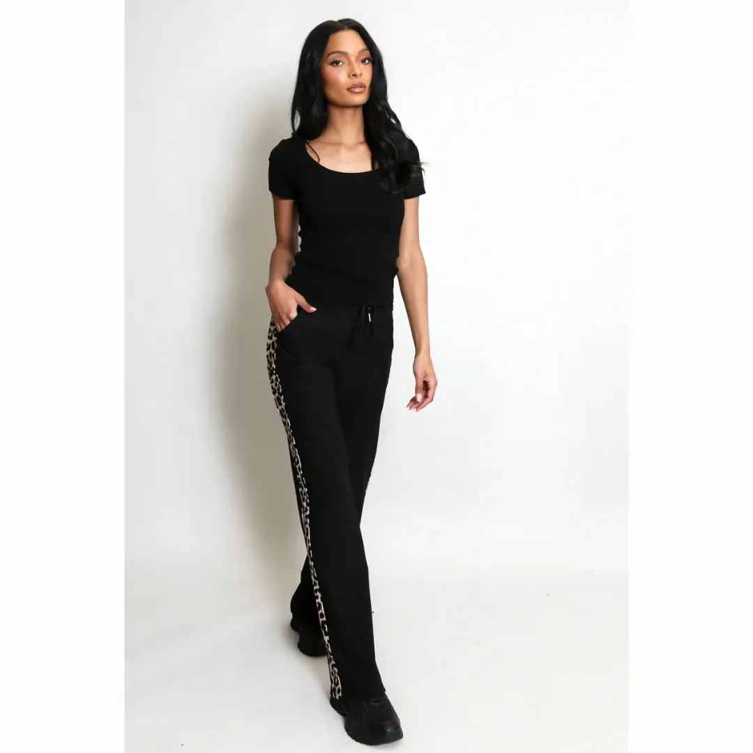 Leopard Side Stripe Wide Leg Jogger