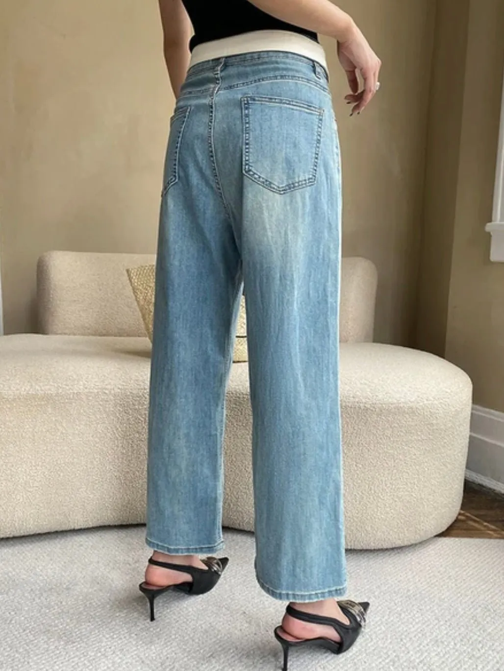 Light blue capri wide fold over waist pants