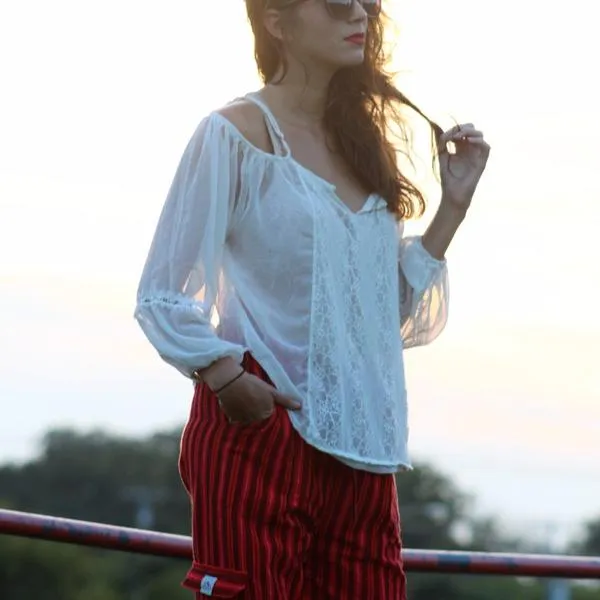 (Medium) Black with White Stripes Lounge Pants 0084