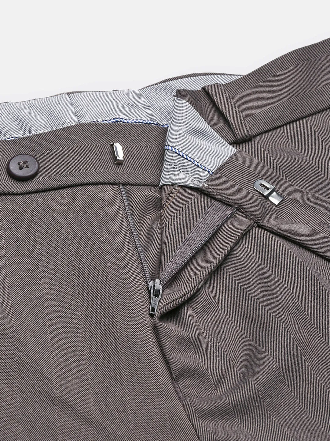 Men Brown Comfort Slim Fit Low-Rise Solid Cotton Trousers