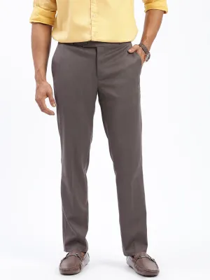 Men Brown Comfort Slim Fit Low-Rise Solid Cotton Trousers