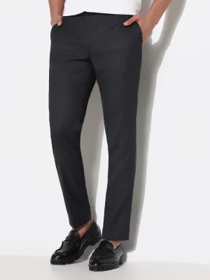 Men Charcoal Solid Tapered Fit Formal Trousers