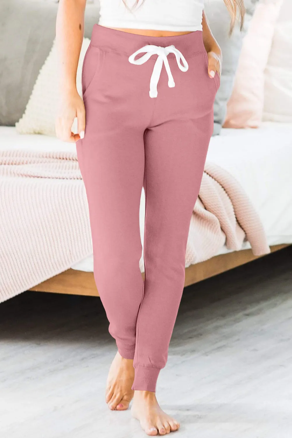 Moss Green Drawstring Waist Pocketed Joggers