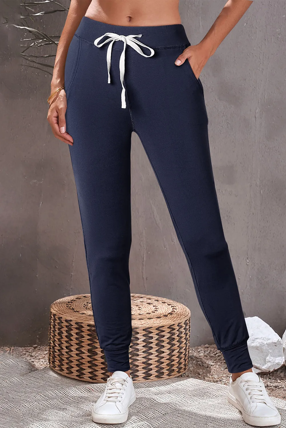 Moss Green Drawstring Waist Pocketed Joggers