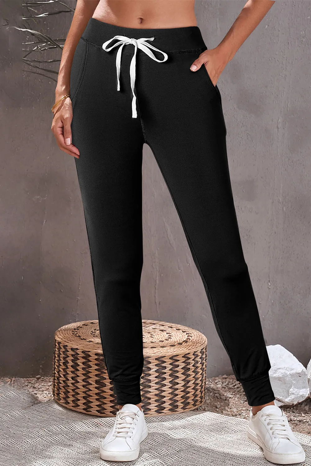 Moss Green Drawstring Waist Pocketed Joggers