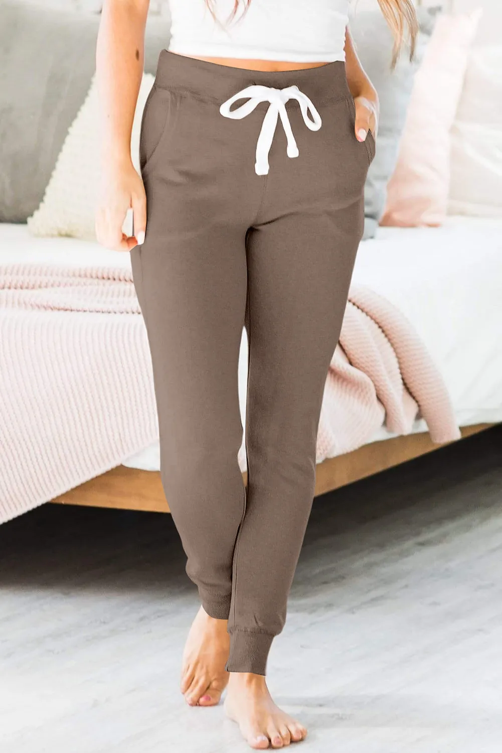 Moss Green Drawstring Waist Pocketed Joggers