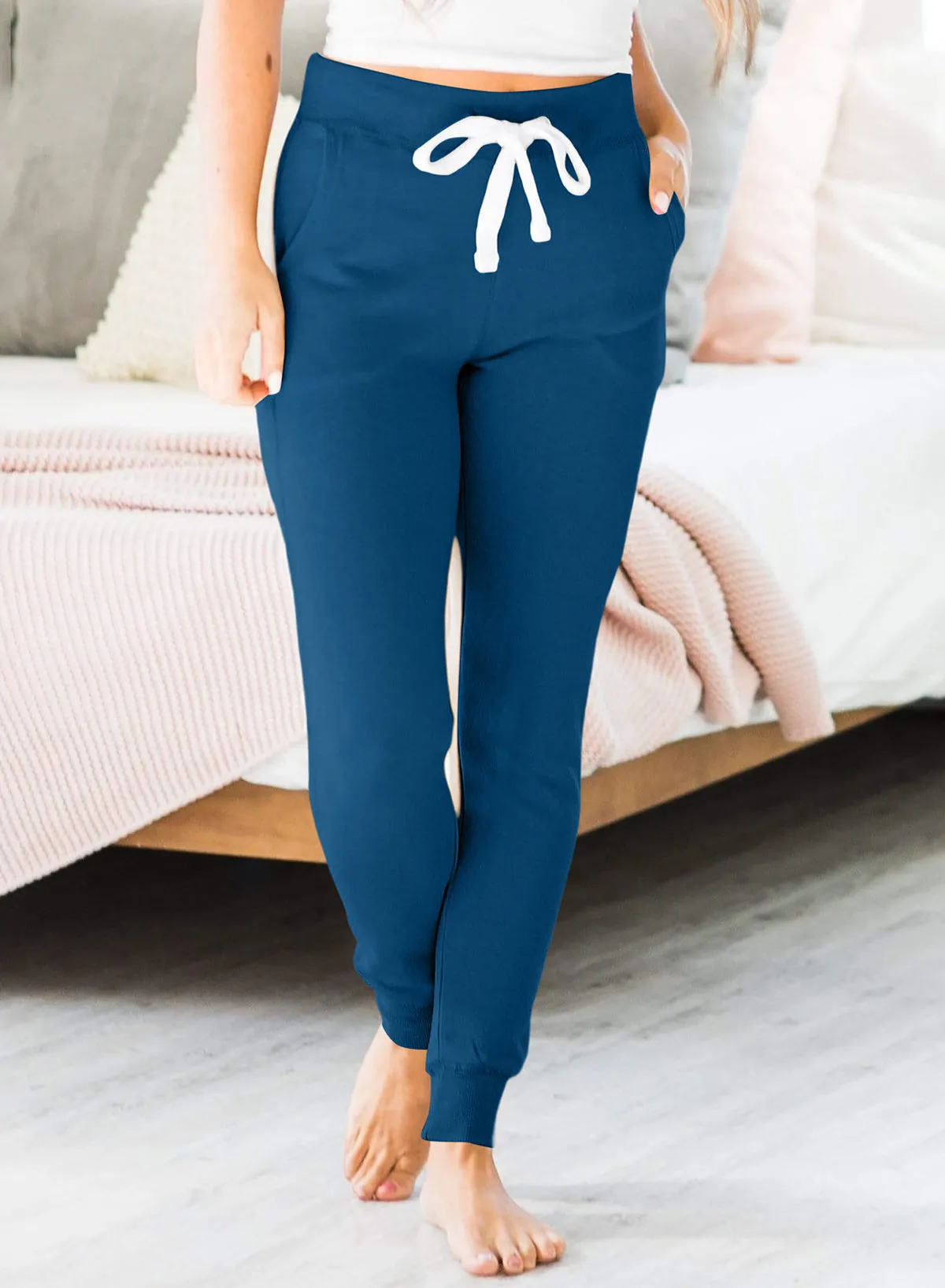 Moss Green Drawstring Waist Pocketed Joggers