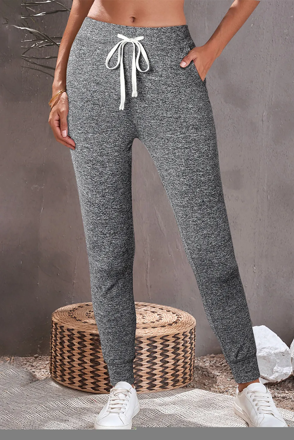 Moss Green Drawstring Waist Pocketed Joggers
