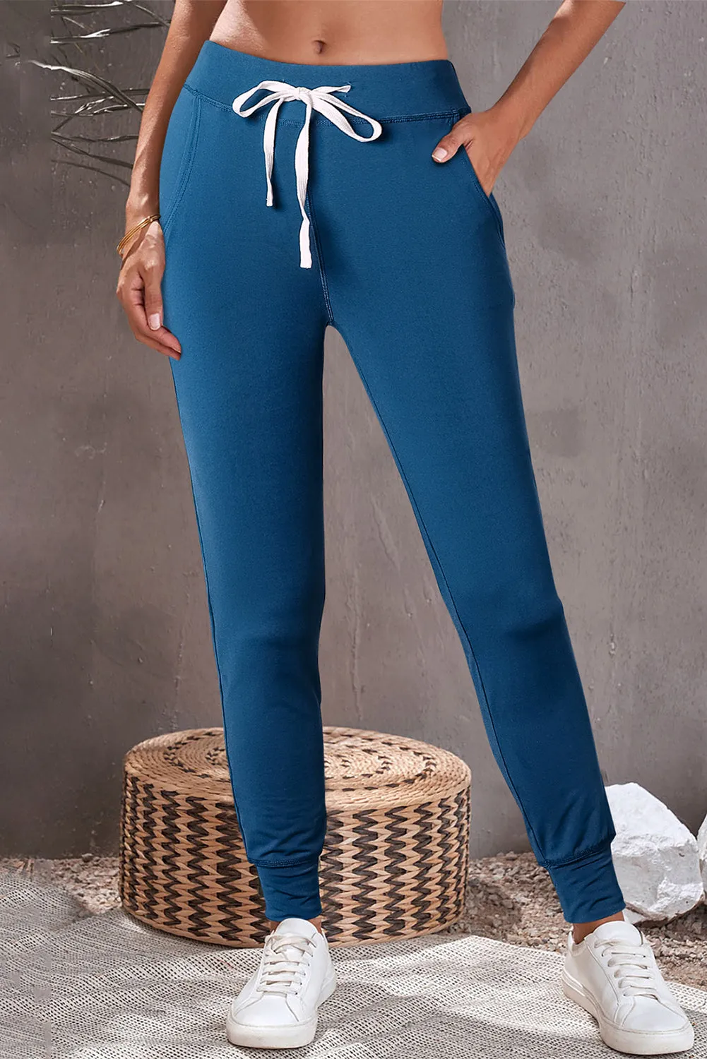 Moss Green Drawstring Waist Pocketed Joggers