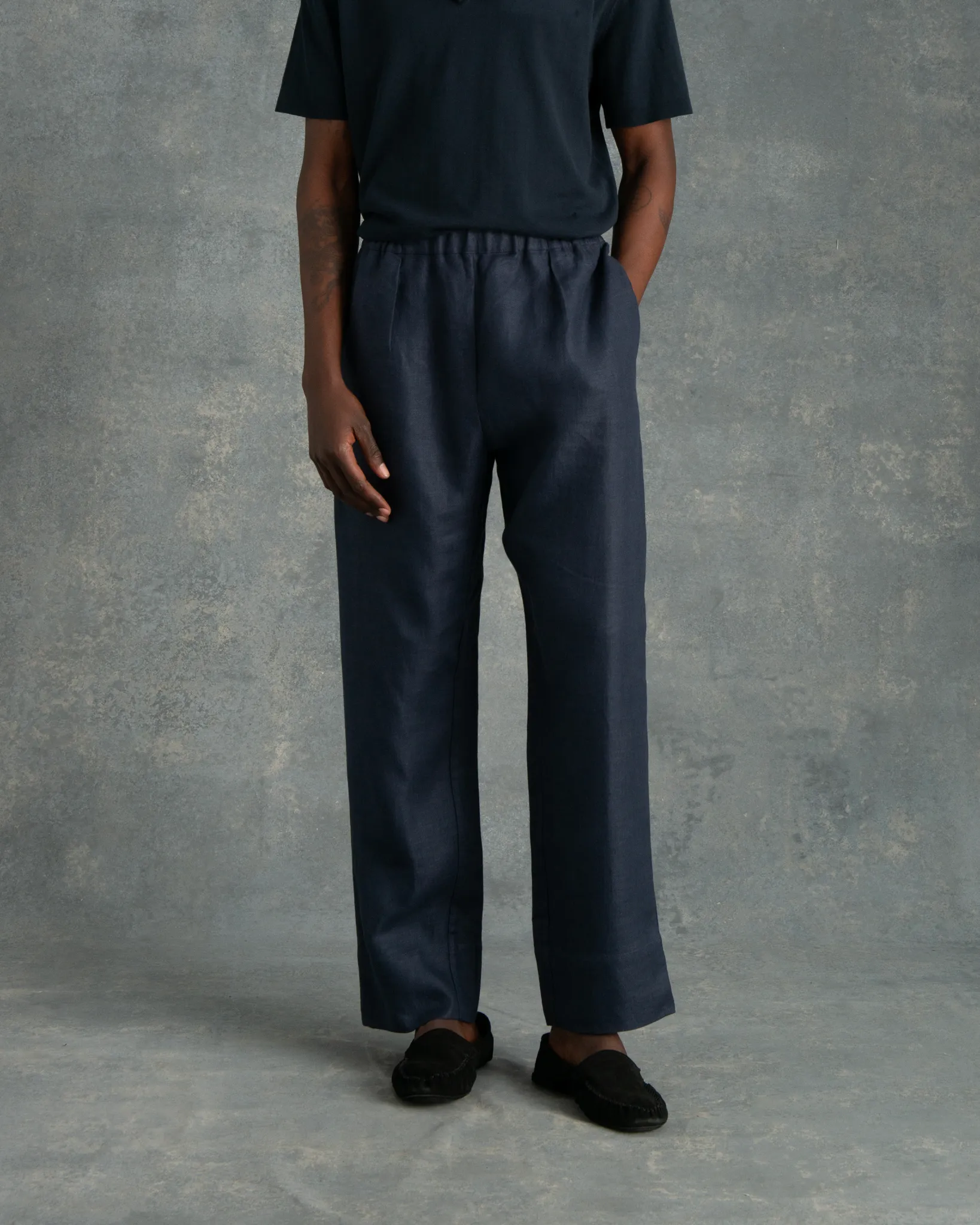 Navy Twill Linen Resort Pants