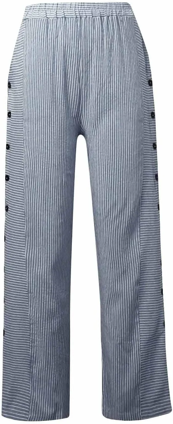 NBXNZWF Women Striped Linen Pants Casual High Waisted Wide Leg Cropped Pants Straight Leg Side Button Trousers with Pocket